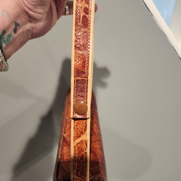 Vintage 1950's Genuine ALLIGATOR Multi Section Handbag Adjustable Strap - Picture 9 of 11